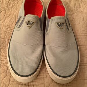 Columbia PFG Gray Slip-On Loafers with Red Interior